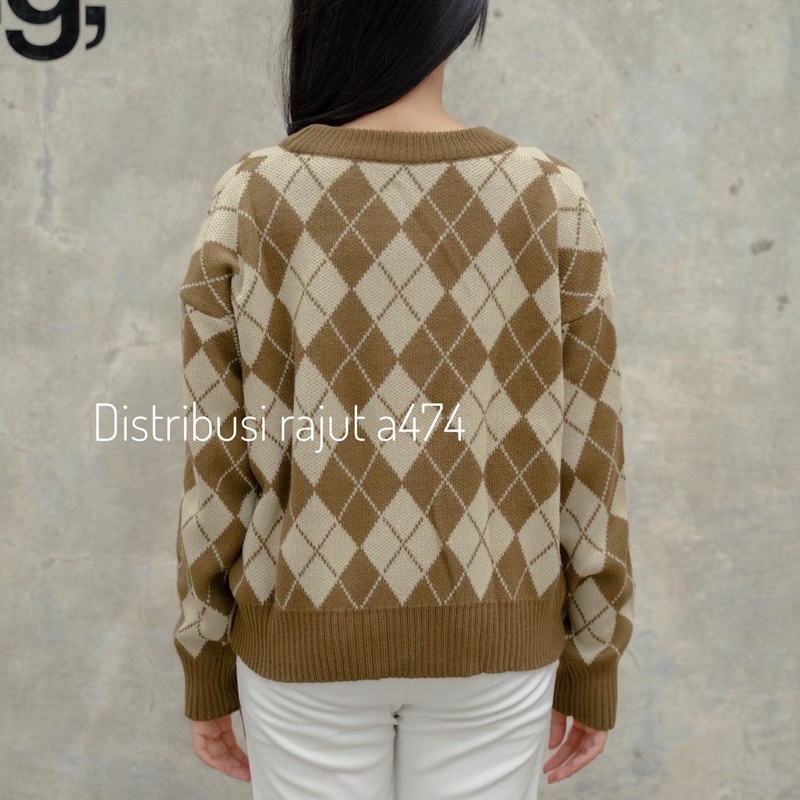 Cardigan  Rajut Korea  Motif ketupat Atasan Wanita Import Leopard Kardigan Korea Knit Halus Motif