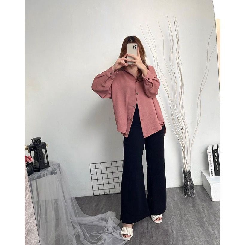 1KG MUAT 5PCS | KENDA KEMEJA OVERSIZE JUMBO AIRFLOW CRINKLE HITS OOTD SELEBGRAM FASHION GROSIR WANITA TERBEST SELLER