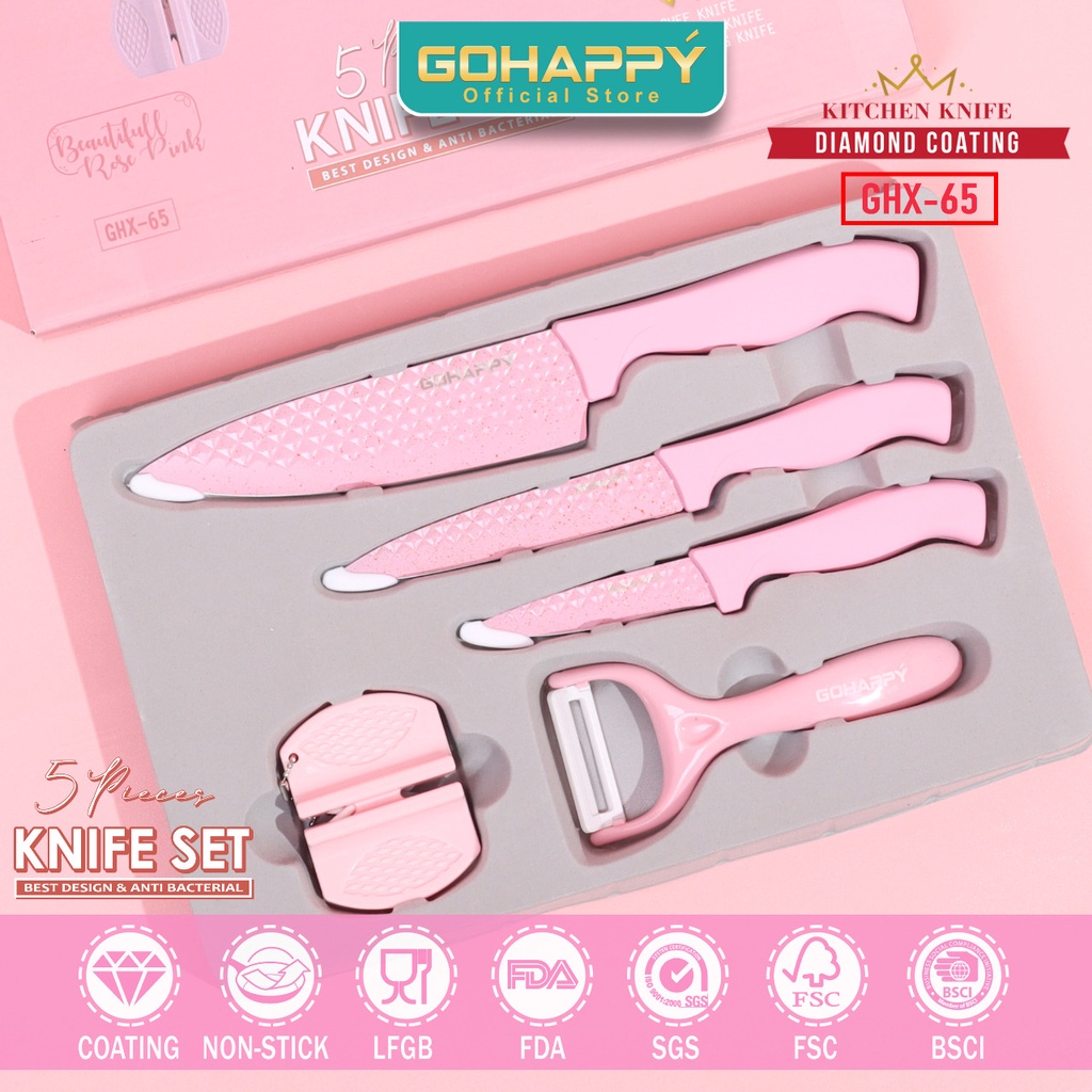 Pisau Diamond Pastel Cut 5 in 1 set Pastel PREMIUM 5in1 pisau dapur masak pengupas potong-Beautiful Pink or Great Turqoise- Pisau Keramik Pastel Pisau Stainless