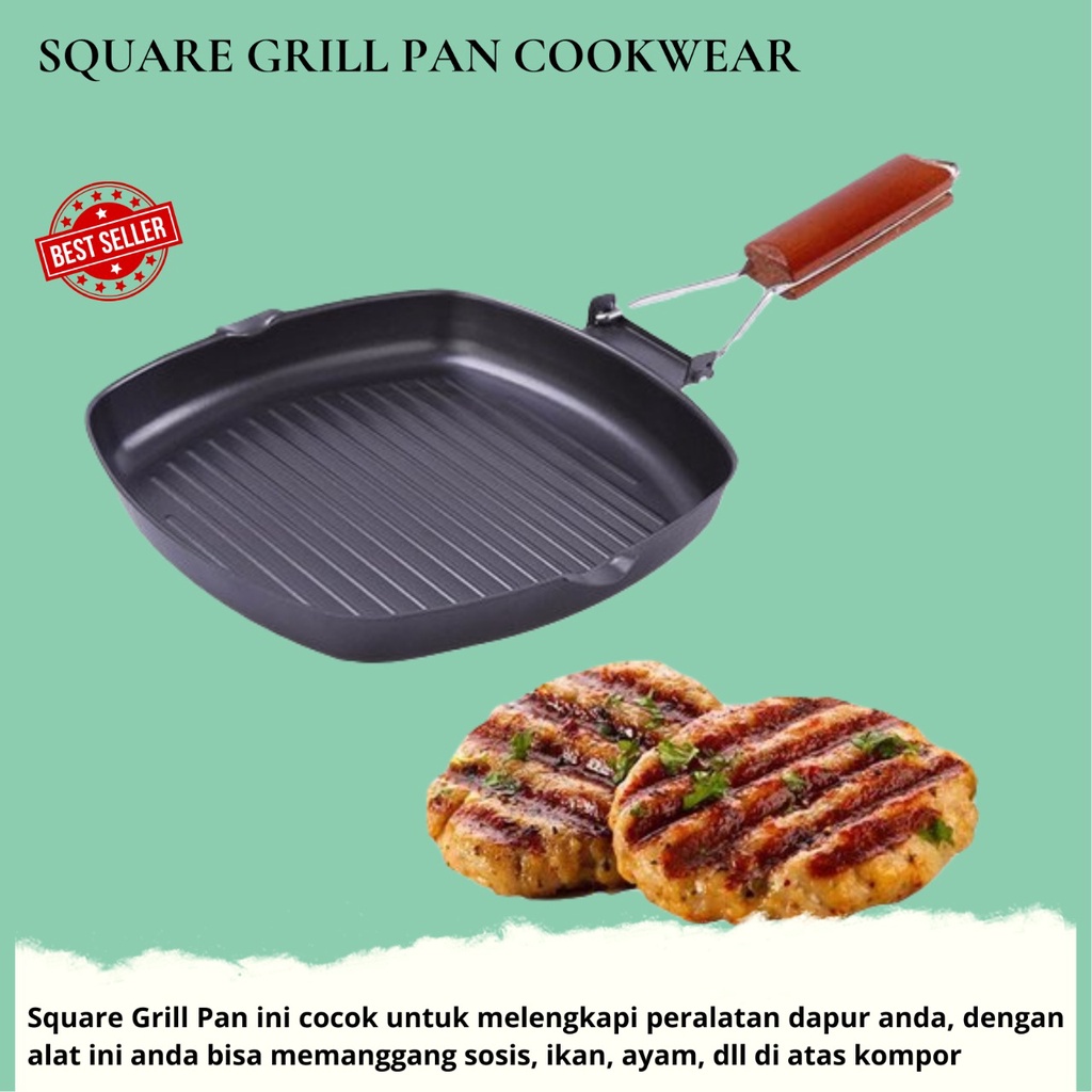 TERLARIS!! Panci Panggang / Square Grill Pan 20 Cm Teflon Wajan / Bakaran Sate / Teflon Panggang