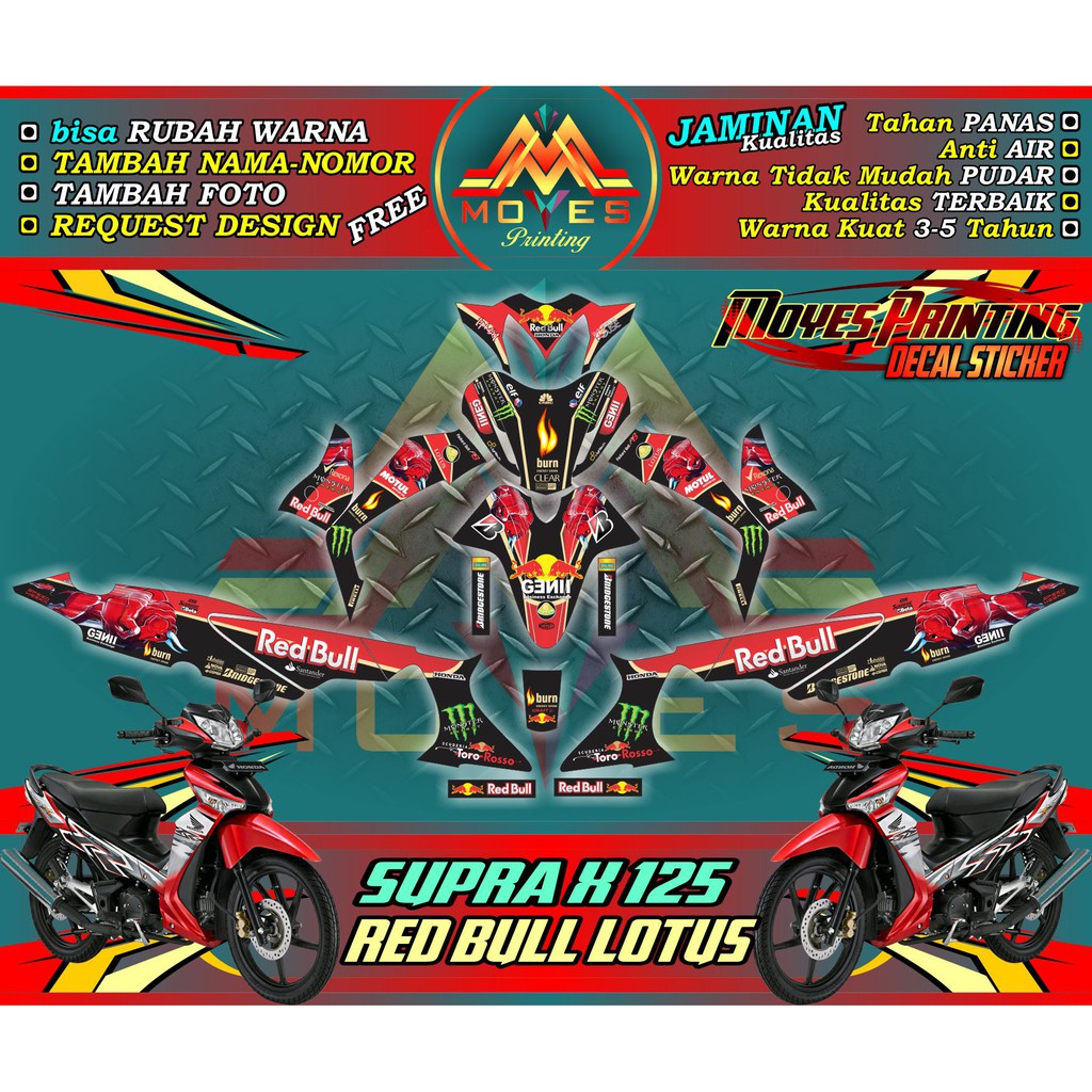 Decal Sticker Honda Supra X 125 Stiker Decal Motor Supra X 125 Motif Red Bull Lotus Shopee Indonesia