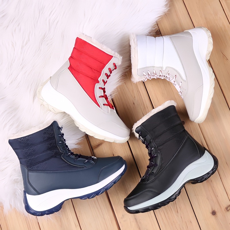 Freya Boots winter snow wanita cewek sepatu musim dingin salju waterproof hitam import thermal anti slip gunung