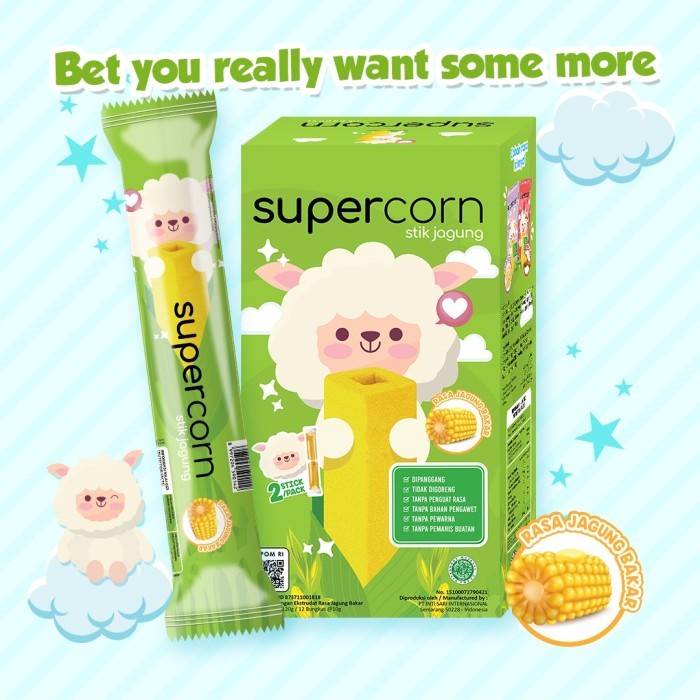 SUPERCORN STIK JAGUNG CEMILAN ANAK BAYI SACHET | SNACK NON MSG STICK CAMILAN SEHAT CHICKEN CHEESE ROASTED CORN