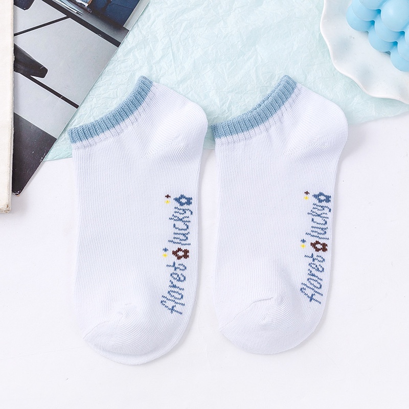MURMURE.ID | KAOS KAKI WANITA MOTIF BUNGA BIRU FASHION KOREA WOMEN SOCK IMPORT MURAH CS056-PUTIH FLORET LUCKY