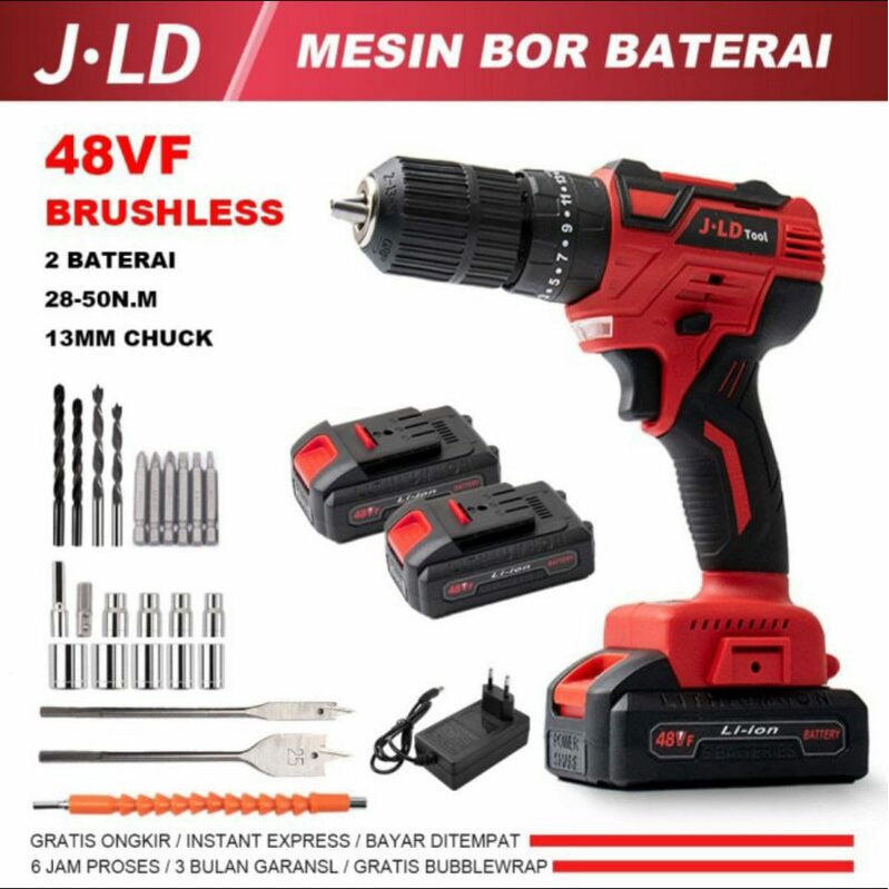 BOR BATERAI JLD 48V 13MM BOR BETON BESI KAYU