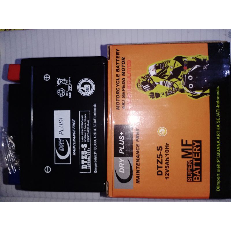 Aki DRY Plus ++ for Karisma/Beat/F1/street/pop/Vario 110/110 esp/revo/Jupiter mx new/Vixion/new/Scoopy/F1/spacy/F1/Revo absolute/Revo/Blade/F1/Revo F1/Xeon/rc/X-Ride/Mio J/soul GT/soul GT 125/Mio M3/z/s/spin/skywave/ SkyDrive/Fino/F1/Scoopy/Mio M3/Verza