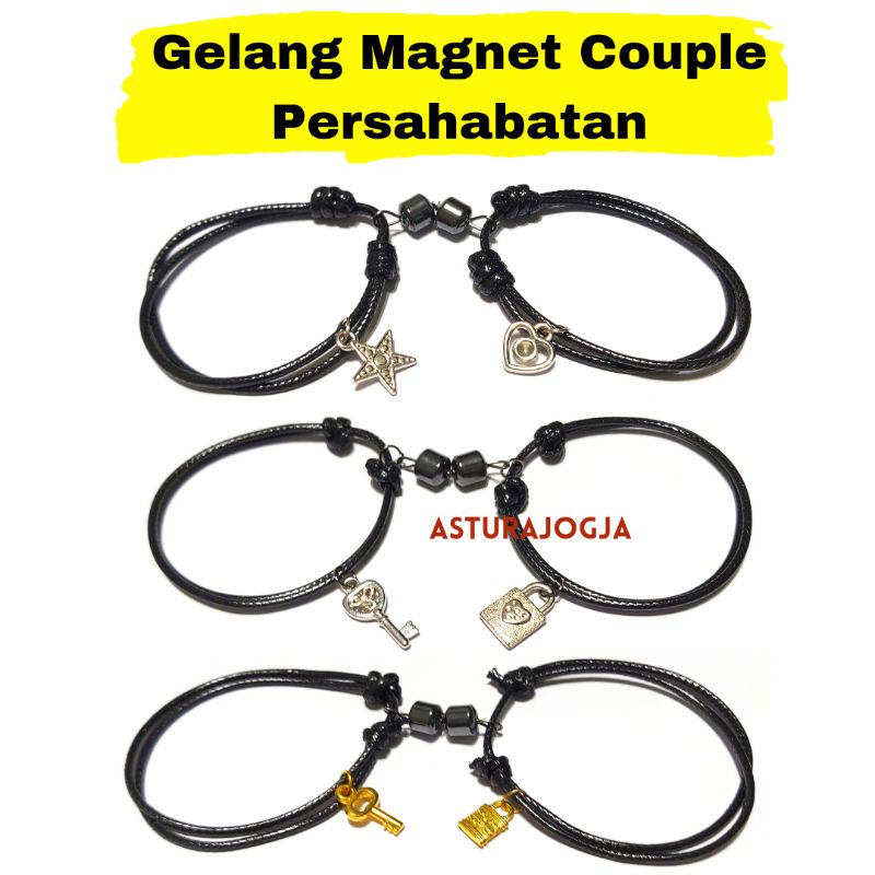 2pcs Gelang Magnet Couple Persahabatan Tali Hitam Polos Souvenir Oleh Oleh Jogja