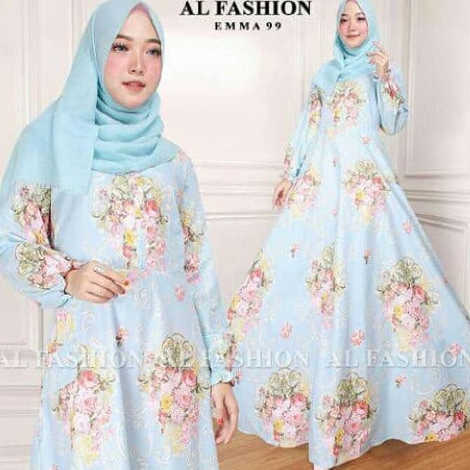 termurah # maxi emma (99) baju muslim wanita gamis kekinian terbaru - biru muda