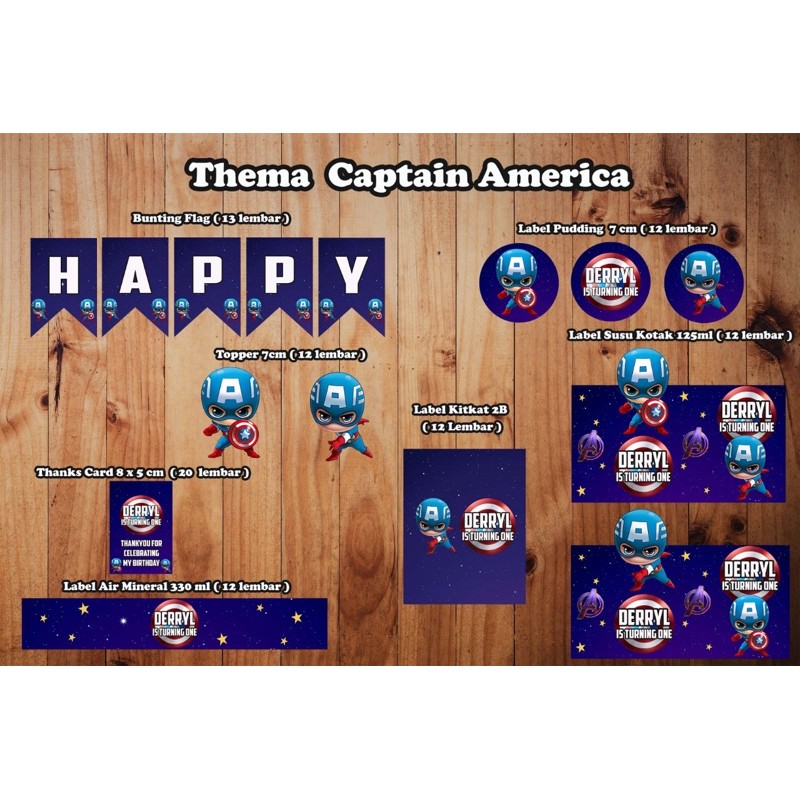 

Paket Printable Dessert Table / Label Ulang Tahun Captain America Custom