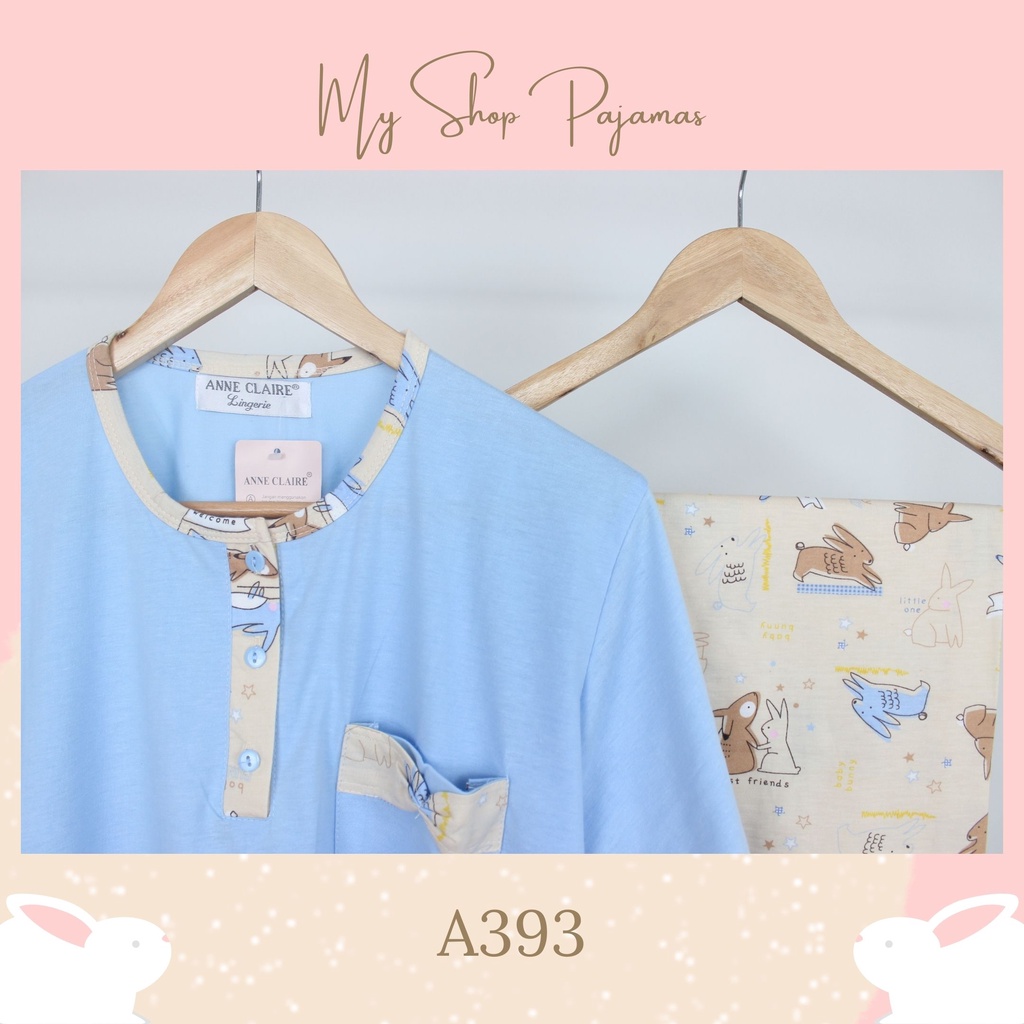 PIYAMA BABYDOLL PAJAMAS ANNE CLAIRE / BAJUTIDUR BABYDOLL SETELAN TANGAN LENGAN PANJANG CELANA PANJANG DEWASA WANITA SLEEPWEAR PP-A393 Biru