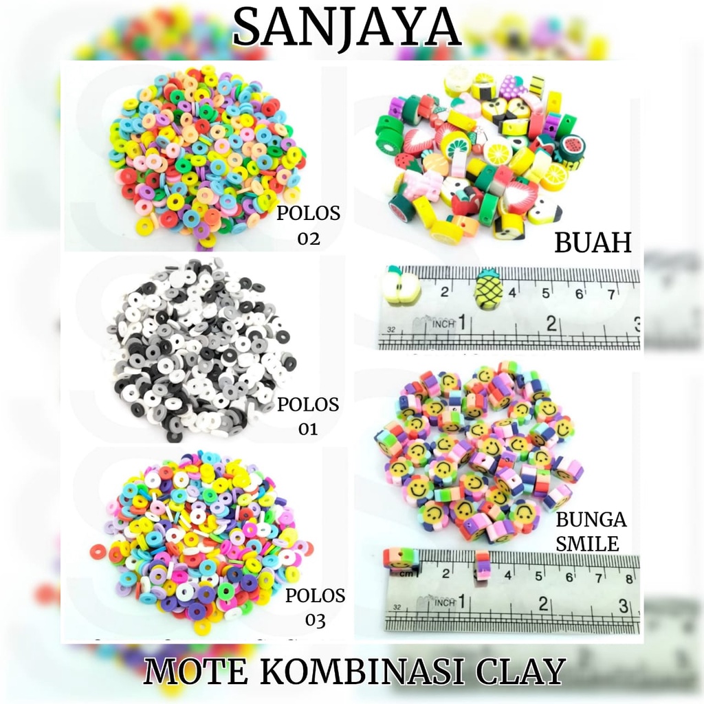 MANIK CLAY / MOTE CLAY / MANIK-MANIK SPACER POLYMER CLAY / MANIK CLAY MACAM-MACAM BENTUK / MOTE KOMBINASI CLAY