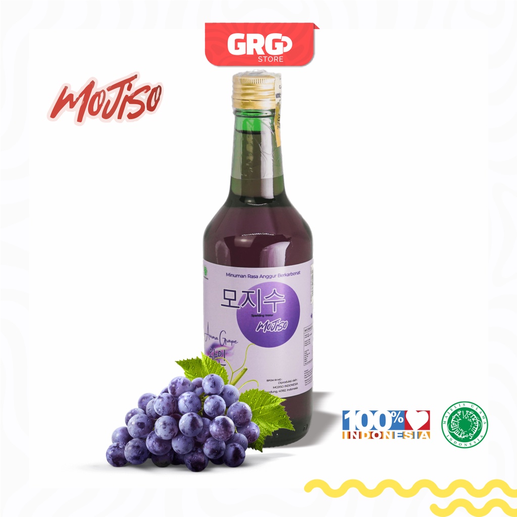 

SOJU HALAL MOJISO RASA AURORA GRAPE ( ANGGUR ) ( HALAL MUI & NON ALCOHOL ) Korean Sparkling water