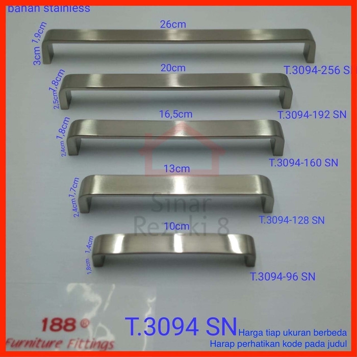 Premium Tarikan 3094 STAINLESS / Handle Laci Pintu Lemari Minimalis Dapur Rumah Kitchen Panjang