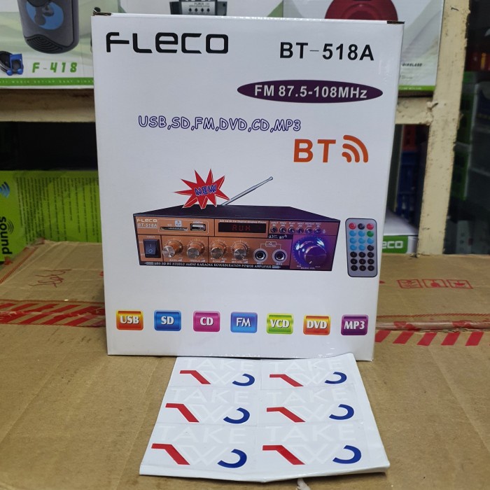 Amplifier Bluetooth Fleco BT-518A - Power Ampli Karaoke Multicolor 2 Channel 18W