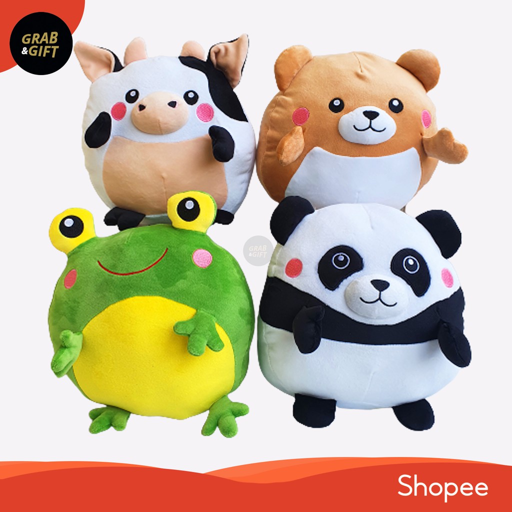 BONEKA ANIMAL BULAT BALL DOG PANDA FROG SAPI CUTE