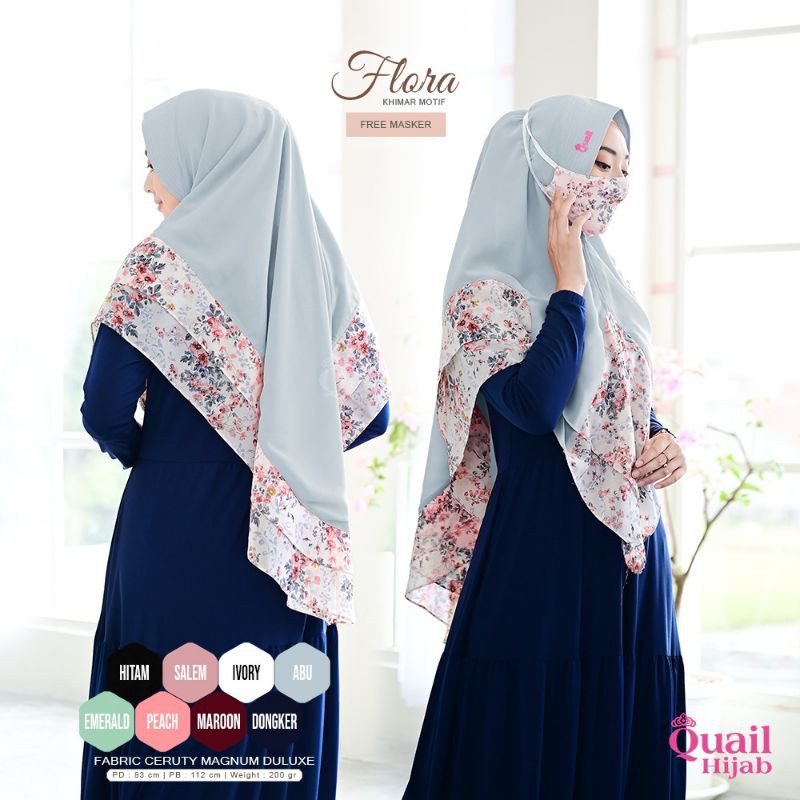 FLORA KHIMAR MOTIF  2 LAYER ORI BY QUAIL HIJAB