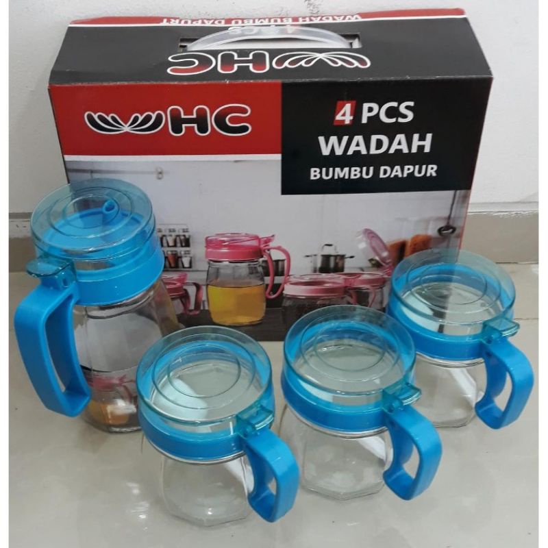 (TERMURAH) Bayar Di Tempat Kitchen Jar Set 4pcs FREE BUBBLE+KARDUS / Tempat Bumbu+minyak/Kaca tebal