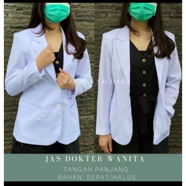 Jas Dokter Dua Saudara Lengan Panjang Wanita bahan platinum