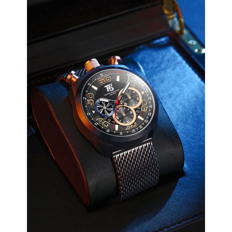 Jam Tangan Pria T5 H3748 3748 Original Mesh Strap Chrono Stopwatch