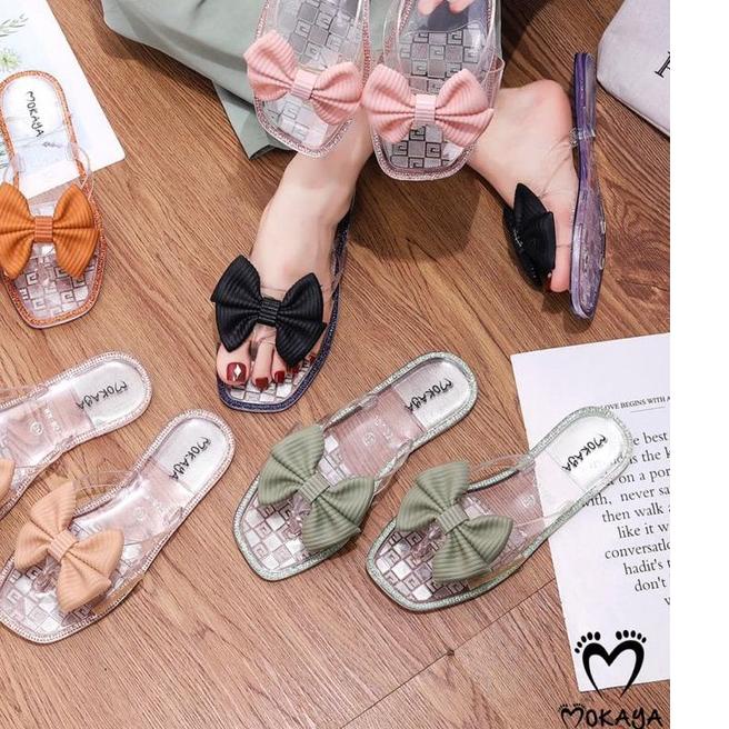 ➻ Sandal Slop Wanita / Sandal Transparan - Mokaya 061 (37-41) / Sandal Slop Wanita Pita Bening Mokay