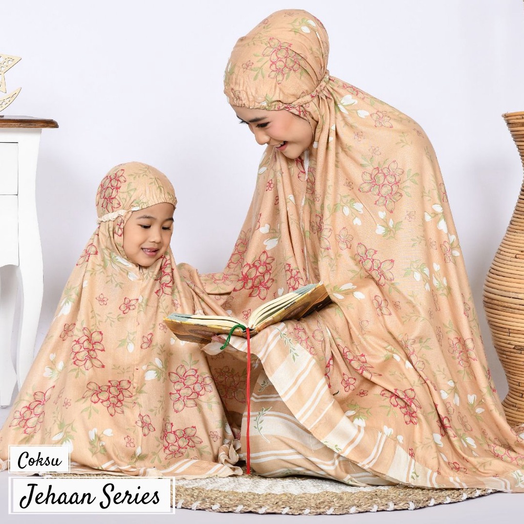 Mukena Putusan Couple Kembaran Ibu Anak 7 - 12 Tahun Bisa Satuan Bahan Rayon Premium Tebal New Motif Bunga Jehaan Series