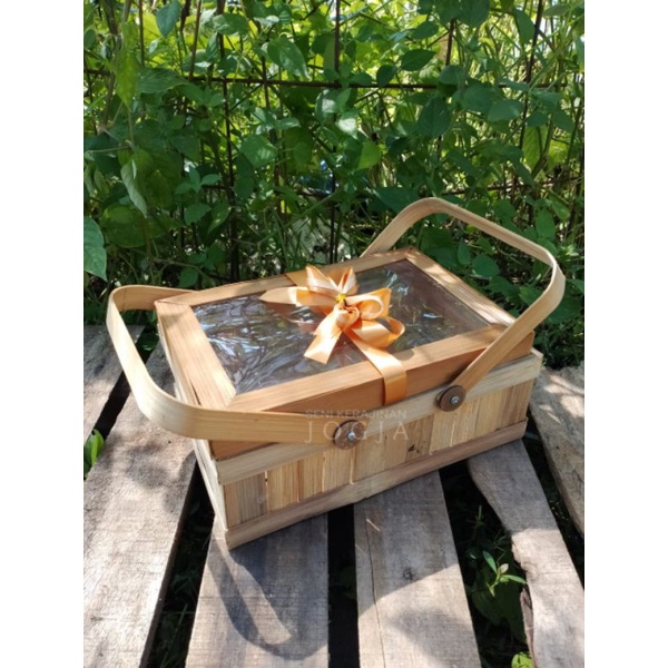 Keranjang Bambu 30x20 Mika Pita/Hadiah/Seserahan/Kado/Makanan/Wafer/Lebaran/Wadah/Hampers/Pesta/Prop