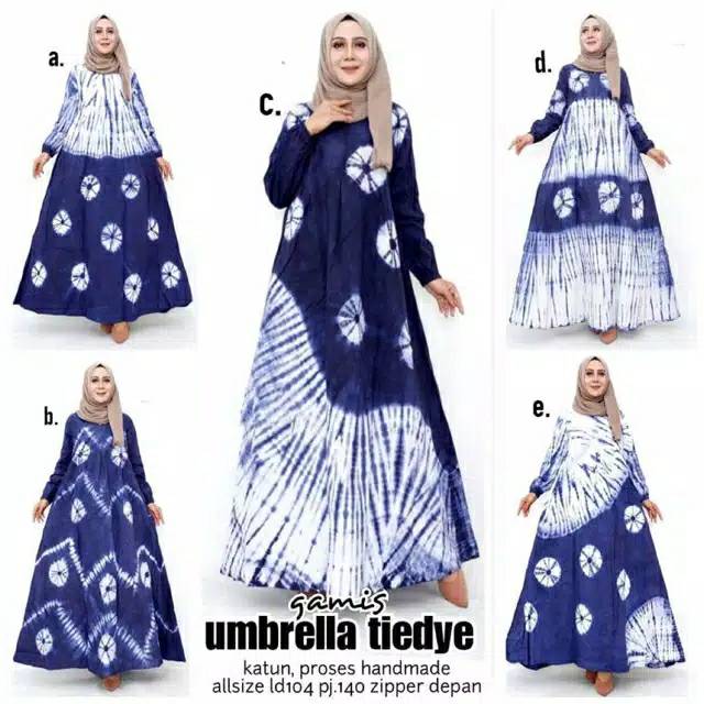 Gamis Umbrella Tiedie Batik Shibori Jumputan Cantik Syari Modis Modern Busui Seragaman Terbaru
