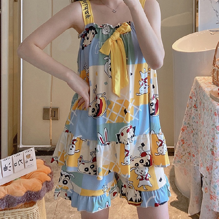 Baaju.id Baju Tidur Piyama Import Wanita Desain Korea Motif Kartun Baju Tidur Lucu KR1003 - 4 Size-YELLOW SINCHAN