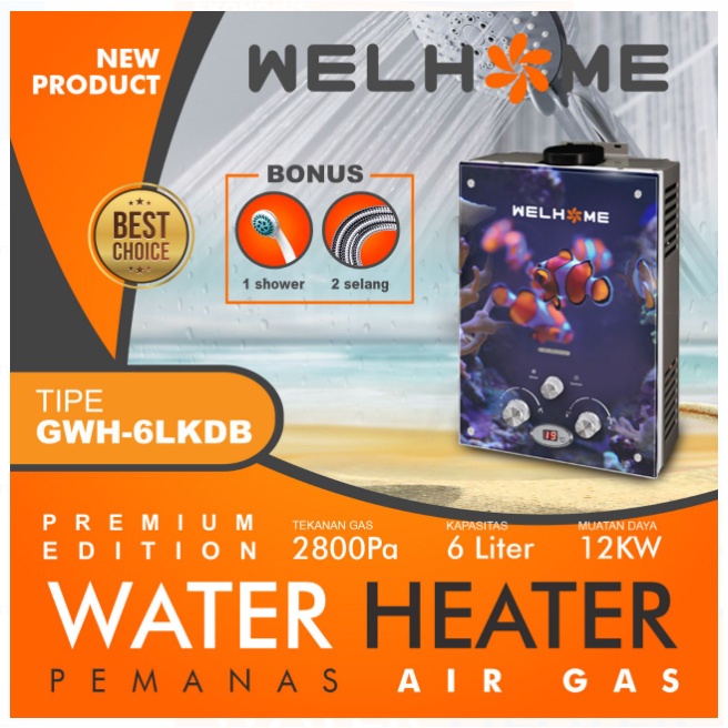 Water Heater Gas Welhome GWH 6LKDB Digital LED