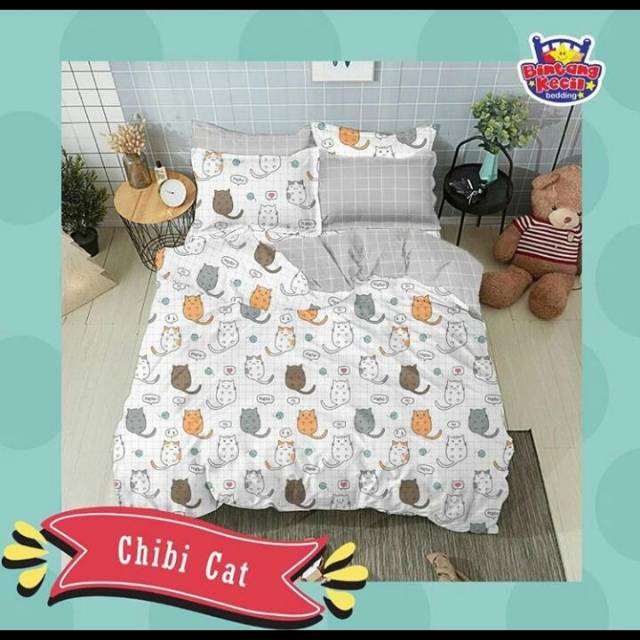 KAIN BAHAN SPREI METERAN KATUN STAR MOTIF CHIBI CAT