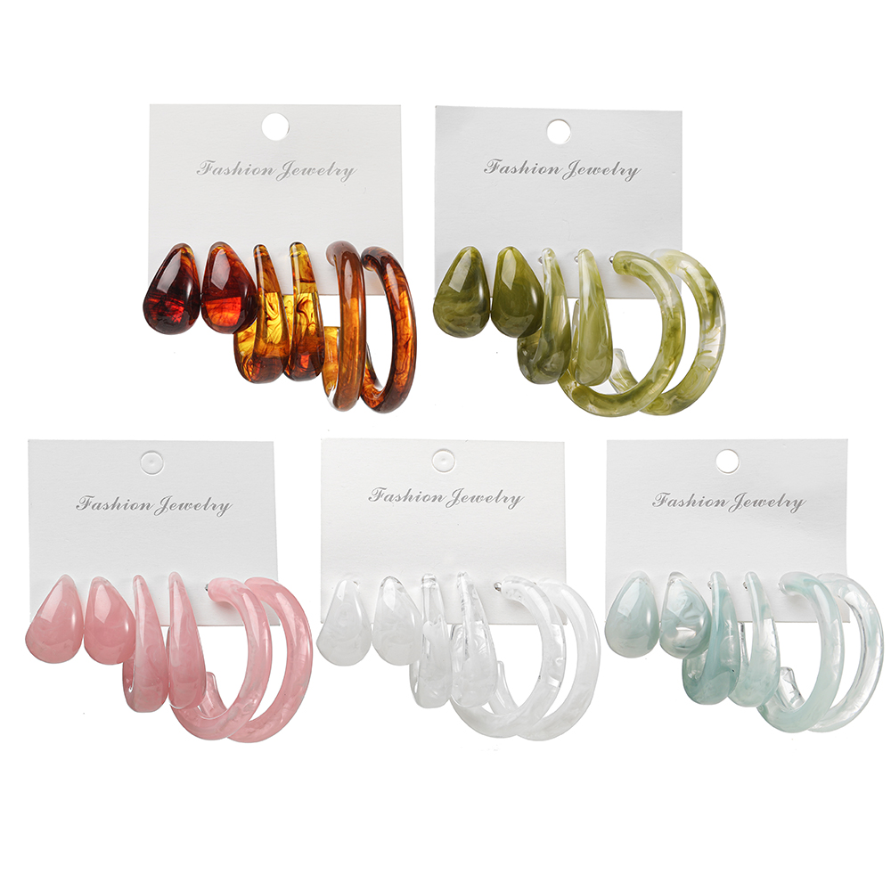 Set Anting Resin Bahan Akrilik Warna Permen Gaya Retro Untuk Wanita