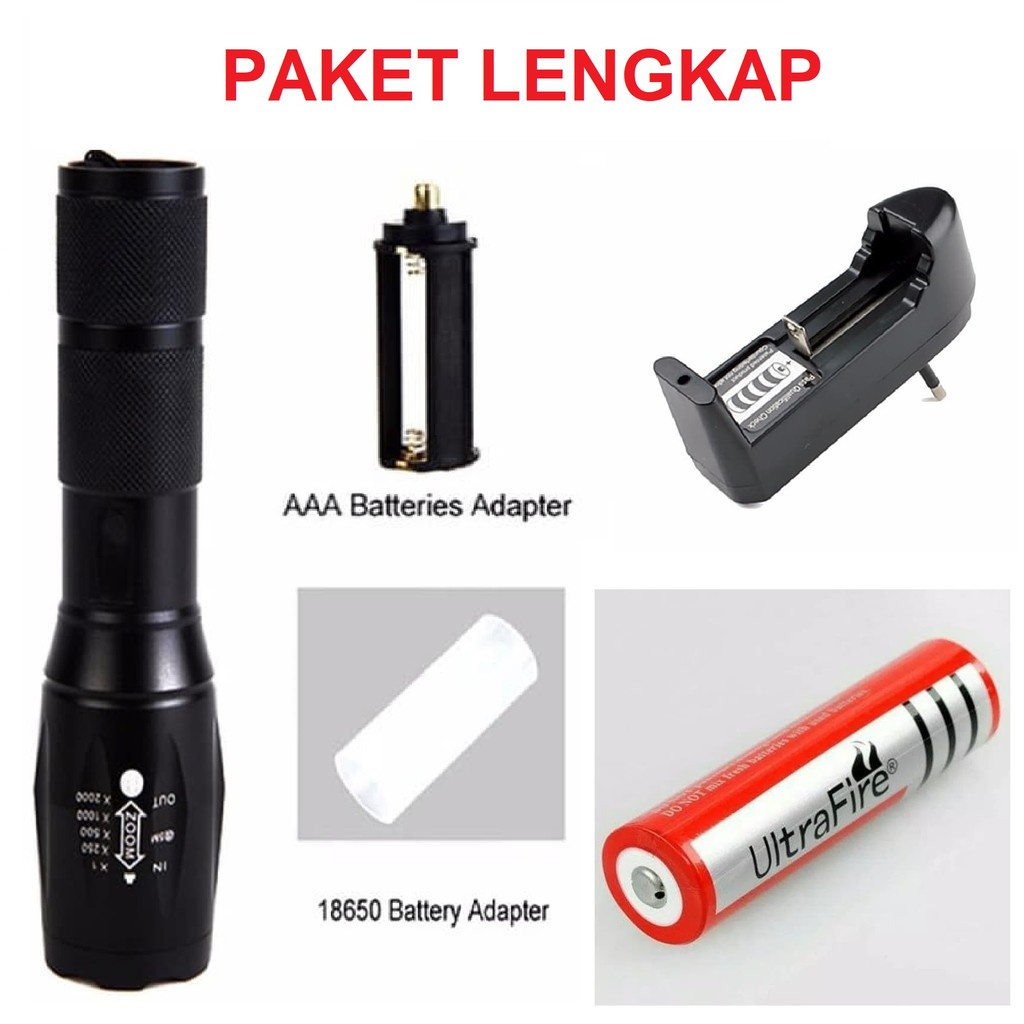 Trend-PAKET lengkap Senter Selam Swat Police T6 LED ZXT 8760