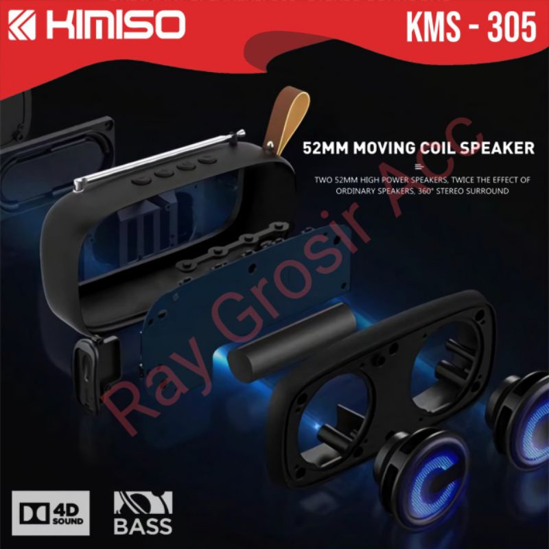 Speaker Bluetooth LED Portable Wireless KMS-305 KMS 305 Power Bass