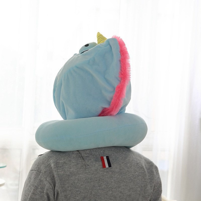 Bantal leher neck pillow hoodie travel traveling gemoy mini anak dewasa aesthetic lucu karakter unicorn imut empuk dan lembut import