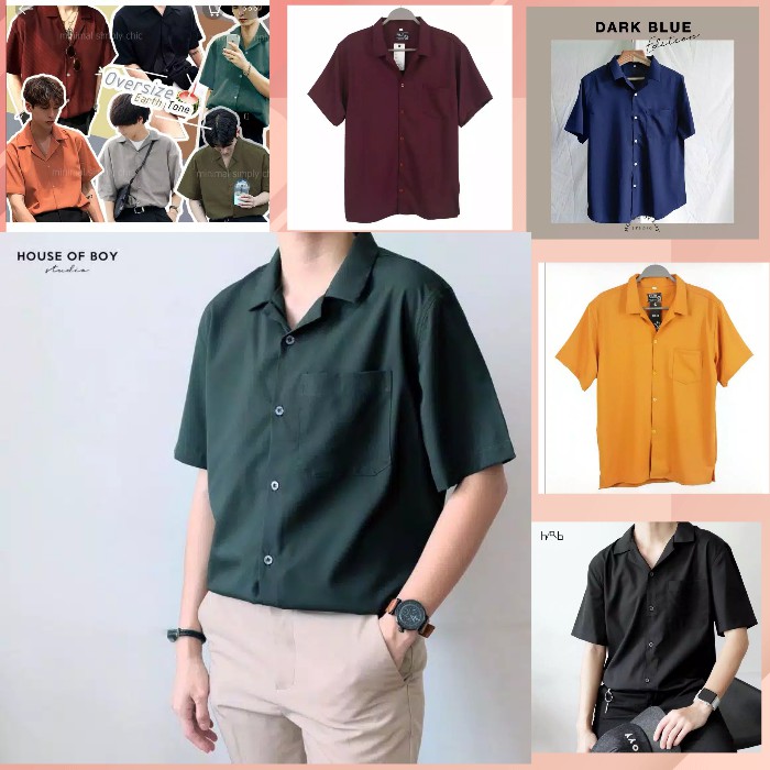  KEMEJA  OVERSIZE  KEMEJA  PRIA  SANTAI POLOS LENGAN PENDEK 