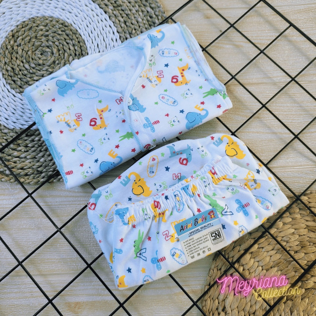 6 PCS Baju Celana Bayi Baru Lahir Setelan 3 Baju Bayi Kutung Tanpa Lengan 3 Celana POP Kacamata Motip Bayi Newborn 0 - 3 Bulan Meyriana Collection