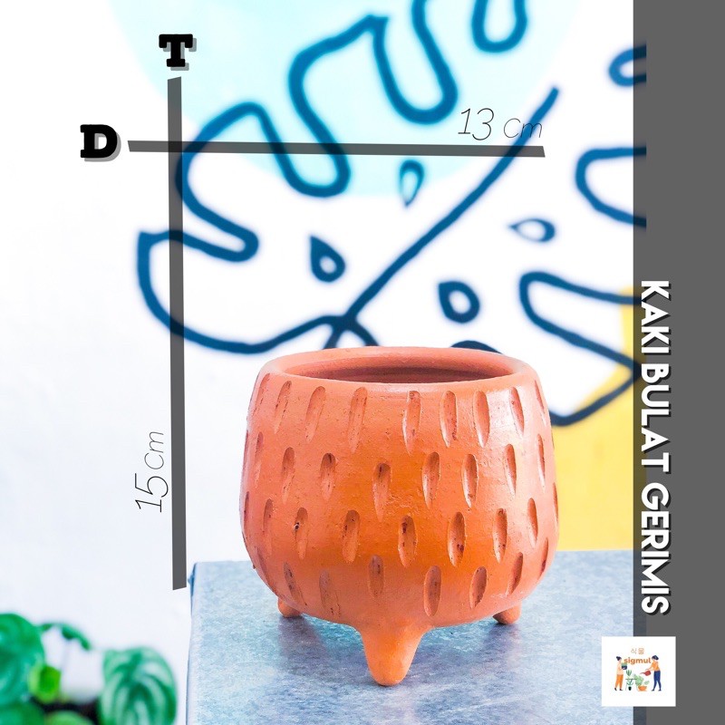 Pot Terakota / Pot Gerabah / Pot Teracotta / Tanah Liat Kaki Bulat Gerimis