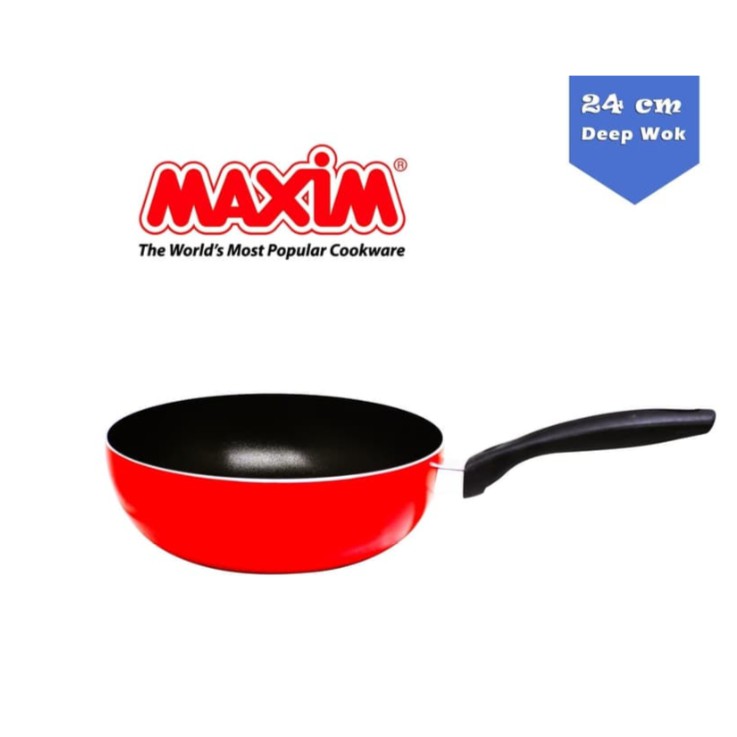 Maxim Valentino Deep Wok 24 CM Non Stick - Panci Wajan Cekung Anti Lengket 24CM Penggorengan