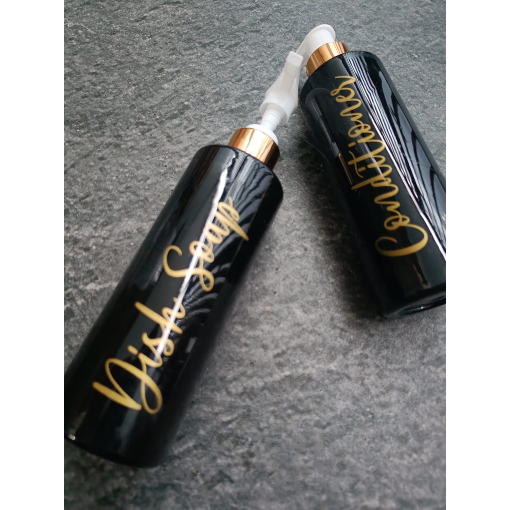 WHT-250 Botol Sabun Cair Pump Hitam Glossy Gold Aesthetic 250mL Luxury Estetik Free Label - Gold Ring