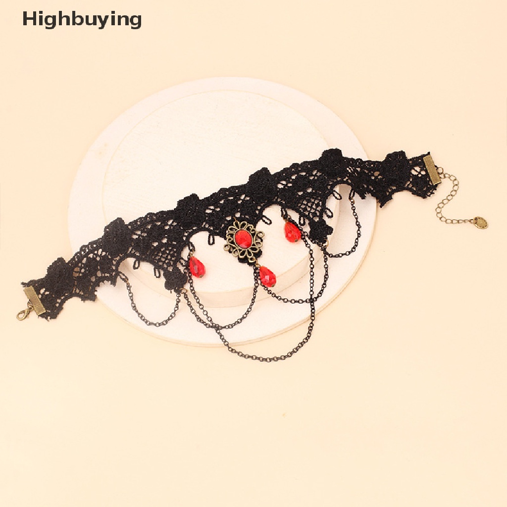 Hbid Kalung Choker Lace Sexy Aksen Rumbai Rantai Gaya Gothic Vintage Steampunk Untuk Wanita