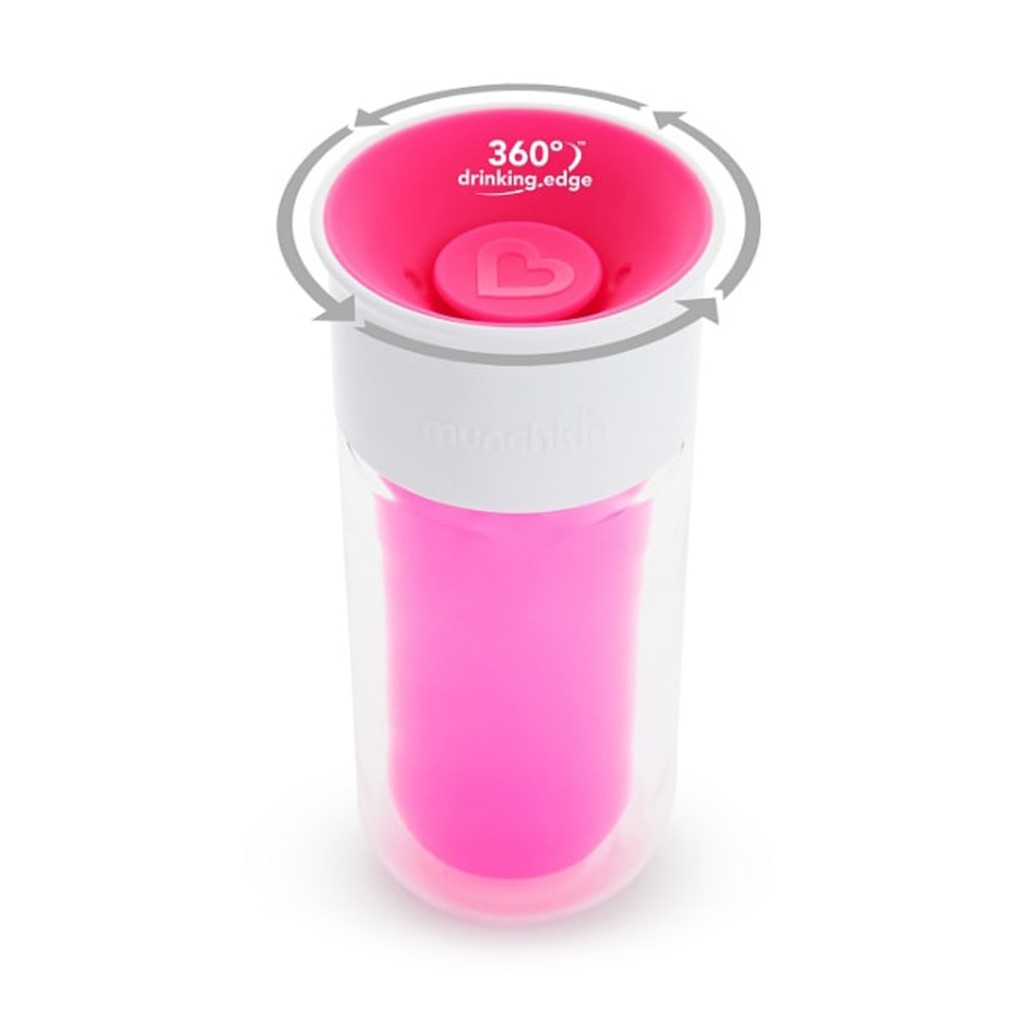 Munchkin Miracle Insulated Sticker Cup Gelas Minum Insulasi Anak Dengan Stiker Pink Merah Muda 266ml