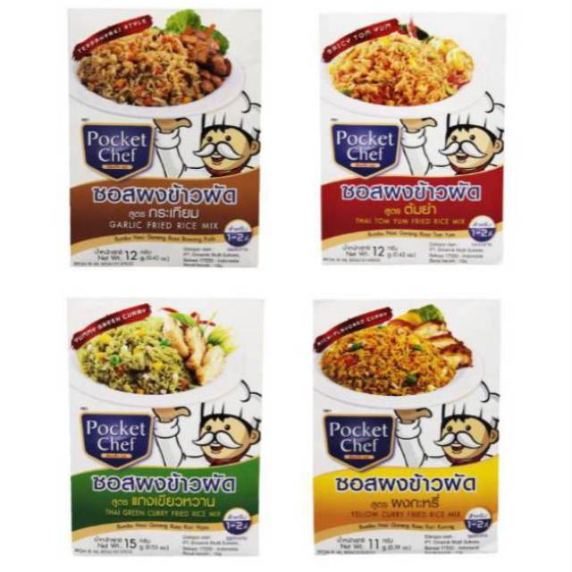 POCKET CHEF Thai Tom Yum / Green Curry / Yellow / Poket Chef Garlic Fried Rice Mix Bumbu Nasi Goreng Thailand