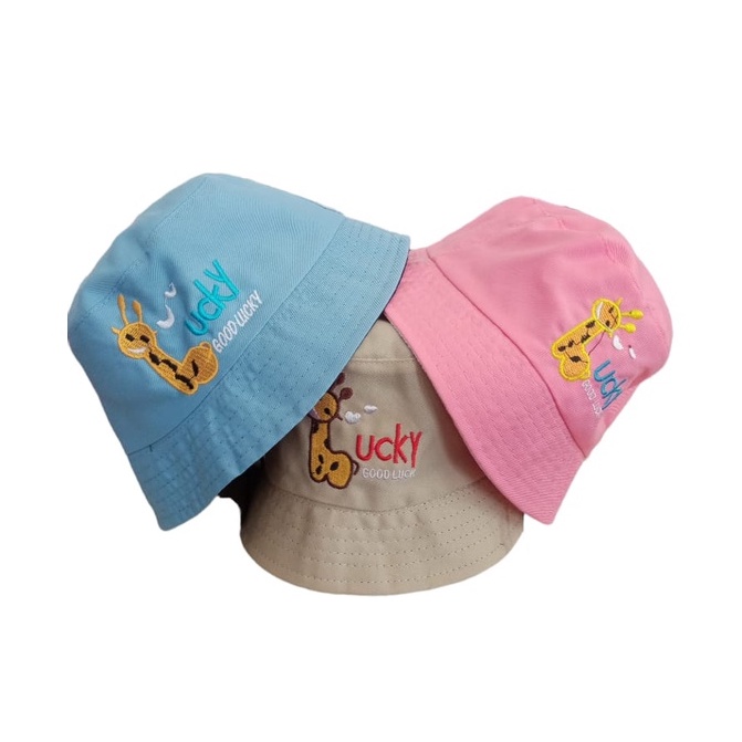 Topi Anak Bucket Jerapah Lucky All Size 1- 5 Tahun Bucket Hat Good Lucky Jerapah Bordir Topi Bucket Bertali Topi Anak Kekinian Bahan Adem Nyaman Dipakai