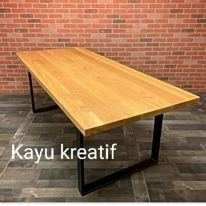 Kayu Top Table Kayu Mahoni Meja Makan+Kaki Besi150X70X3X80Cm