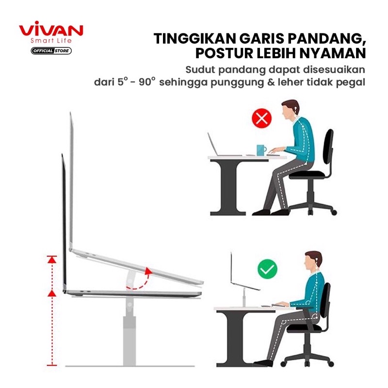 VIVAN VLS03 Laptop Cooling Stand Original Liftable Foldable Aluminum Alloy Gray - Garansi 1 Tahun