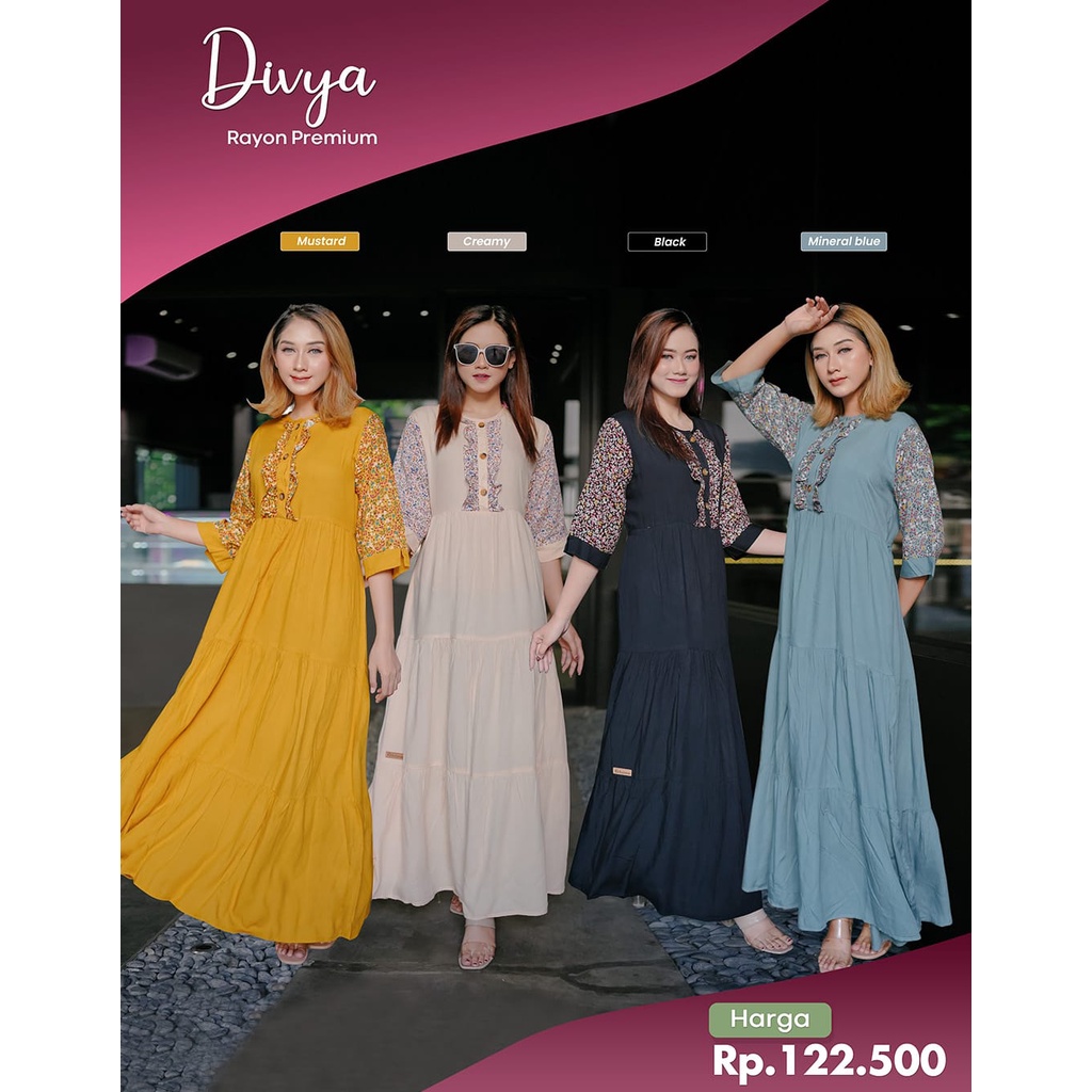 DIVYA DRESS || GHINA FASHION || DRES LENGAN 3/4 || HOME DRESS || DASTER ADEM