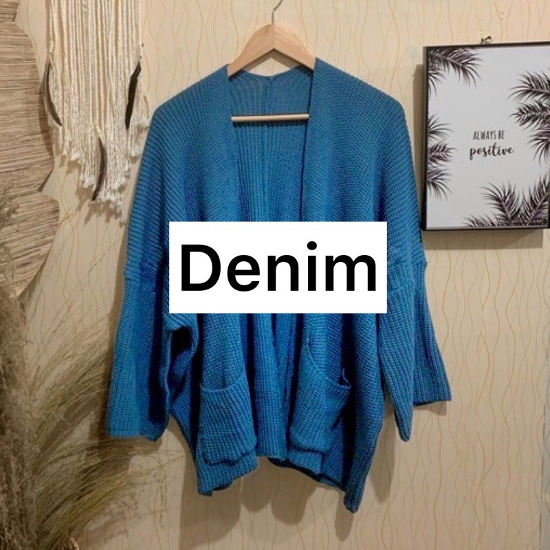 KARDIGAN RAJUT WANITA OVERSIZED / LOOCY POCKET CARDIE OVERSIZED PREMIUM-Denim