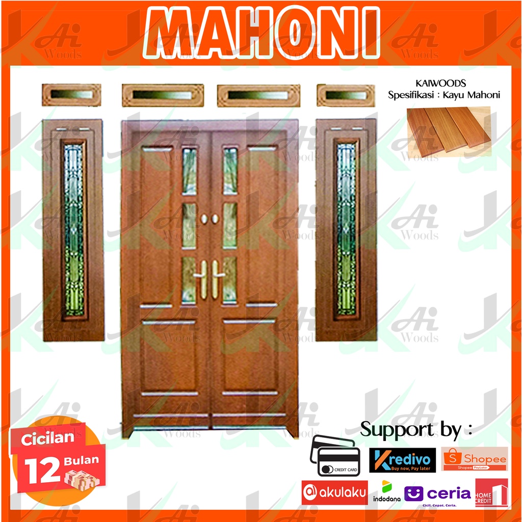 Fullset Kusen Pintu Double 2 Jendela Kayu Mahoni Super