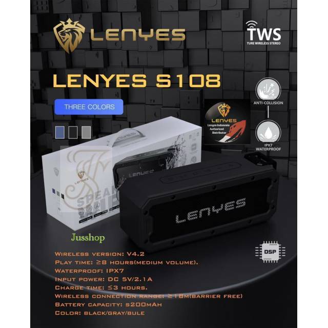 Speaker lenyes s108 waterproof Portable Wireless Spiker original Anti Air Murah
