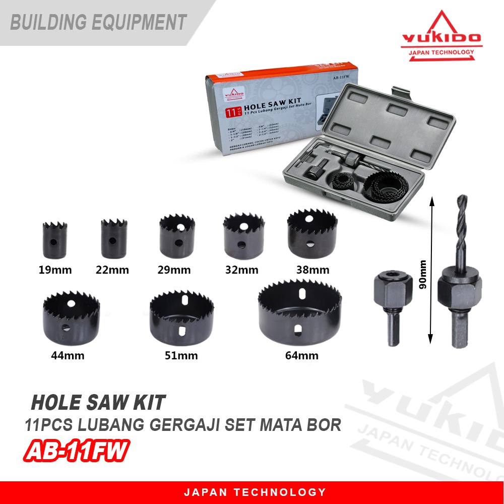 YUKIDO Hole Saw Set Kit 6-11-16 Pcs - Mata Bor Pelubang Kayu Holesaw BERKUALITAS